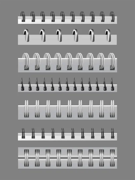 Ensemble de reliure en métal différent 3d détaillé réaliste. Vecteur — Image vectorielle