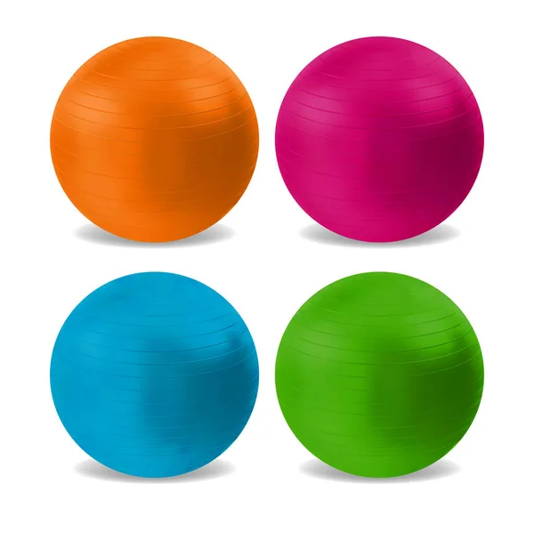 Realistische detaillierte 3D Verschiedene Farbe Pilates Ball Fitball Set. Vektor — Stockvektor