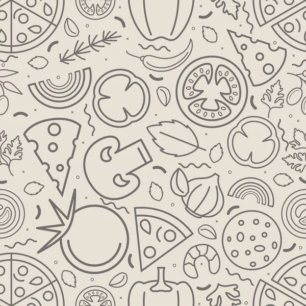 Ingredientes Pizza Thin Line Seamless Pattern Background. Vector — Vector de stock