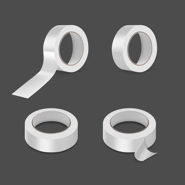 Realista detallado 3d blanco en blanco pegajoso conjunto de cinta adhesiva. Vector — Vector de stock