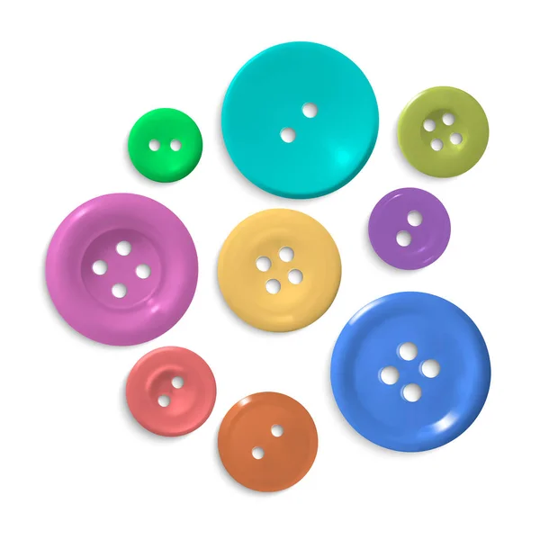 Realistic Detailed 3d Different Color Sewing Buttons Set. Vector — Stock Vector