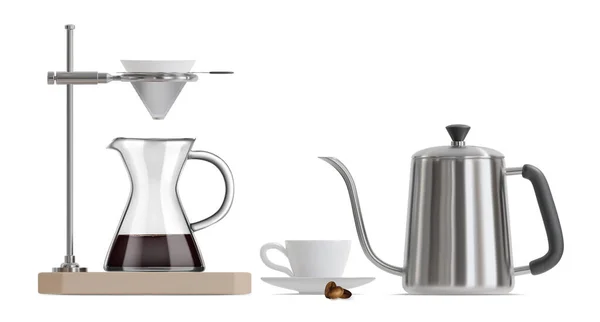 Gerçekçi Detaylı 3D Kahve Hazırlama Aletleri Seti. Vektör — Stok Vektör