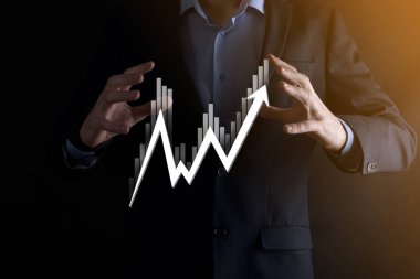 Elde tutulan satış verileri ve ekonomik büyüme grafiği. İş planlama ve strateji. Takas ticareti analiz ediliyor. Finansal ve bankacılık. Teknoloji dijital pazarlama. Kâr ve büyüyen plan.