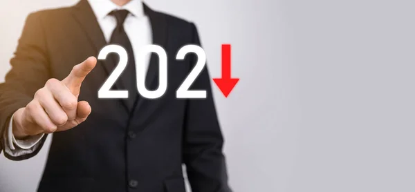 Plan Business Negatieve Groei Het Jaar 2021 Concept Zakenman Plan — Stockfoto