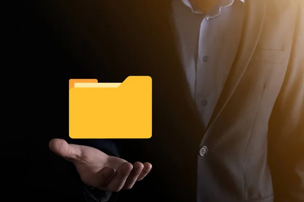 Businessman Hold Folder Icon Document Management System Lub Konfiguracja Dms — Zdjęcie stockowe