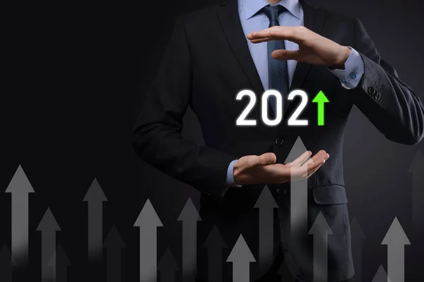 Geliştirme Büyüme Yılı 2021 Büyümesi Grafiği 2021 Yılında Planlanmıştır Adamı — Stok fotoğraf