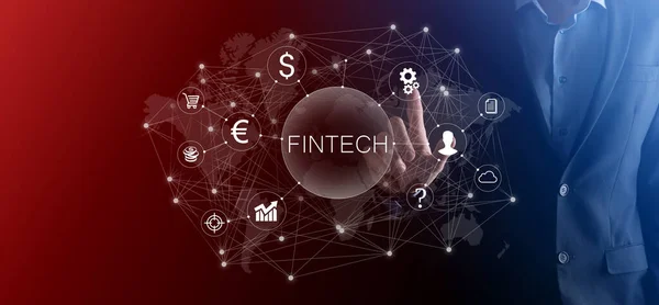 Бизнесмен Владеет Концепцией Fintech Финансовых Технологий Инвестиции Криптовалюту Цифровые Деньги — стоковое фото