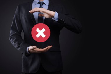 Elle tutulan simge, iptal simgesi, simgeyi iptal et. Düz kırmızı simge işaretle. round. round.round.round. X işareti iptal. Yanlış işaretleme. Reddedildi. Koyu arkaplanda.banner. Boşluk. Metin için yer