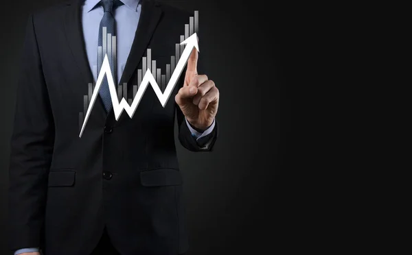 Businessman Hold Sales Data Economic Growth Graph Chart Business Planning — Stock Photo, Image