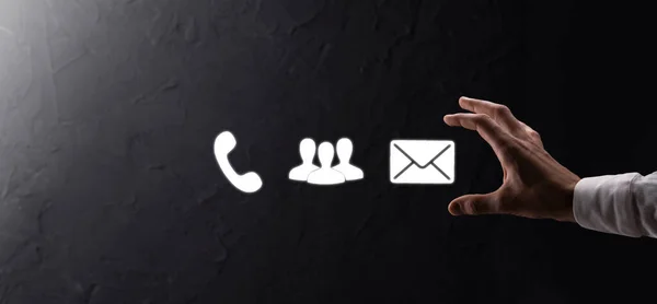 Handgreep Pictogram Telefoon Mail Contact Website Pagina Contact Met Ons — Stockfoto