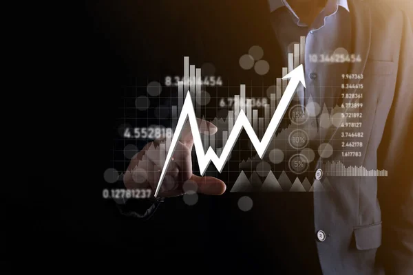 Verkaufsdaten Und Diagramm Für Das Wirtschaftswachstum Der Hand Halten Geschäftsplanung — Stockfoto