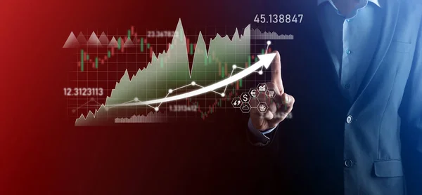 Empresário Manter Dados Vendas Gráfico Gráfico Crescimento Econômico Planejamento Estratégia — Fotografia de Stock