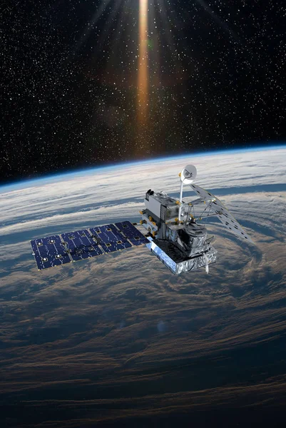 Cargo Engin Spatial Planète Terre Fond Sombre Papier Peint Science — Photo