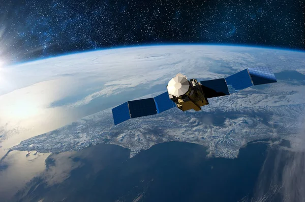Cargo Engin Spatial Planète Terre Fond Sombre Papier Peint Science — Photo