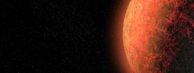 Uzay yıldızındaki Mras gezegeni. Mavi nebula arkaplan. Dünya benzeri gezegen, Dünya benzeri, dış uzayda dış gezegen, uzay boşluğunda yabancı gezegen.