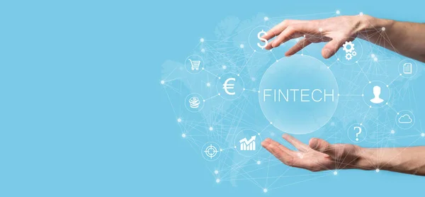 Empresário Detêm Fintech Conceito Tecnologia Financeira Investimento Criptomoeda Dinheiro Digital — Fotografia de Stock