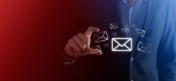 Email marketing and newsletter concept.Contact us by newsletter email and protect your personal information from spam mail concept.Scheme of direct sales in business. List of clients for mailing