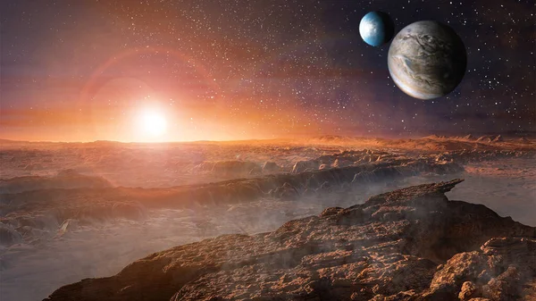 Paisaje Planeta Marte Desierto Escénico Roca Planeta Rojo Sol Eleva — Foto de Stock