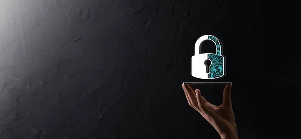 Siber Güvenlik Ağı Asma Kilit Simgesi Internet Teknolojisi Ağı Kişisel — Stok fotoğraf