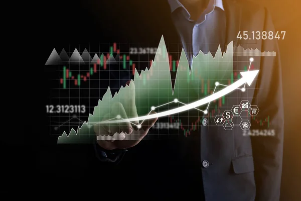 Kézben Tartott Értékesítési Adatok Gazdasági Növekedési Grafikon Üzleti Tervezés Stratégia — Stock Fotó