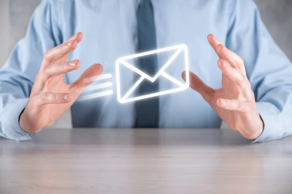 Email Marketing Newsletter Concept Contact Nós Por Mail Newsletter Proteger — Fotografia de Stock