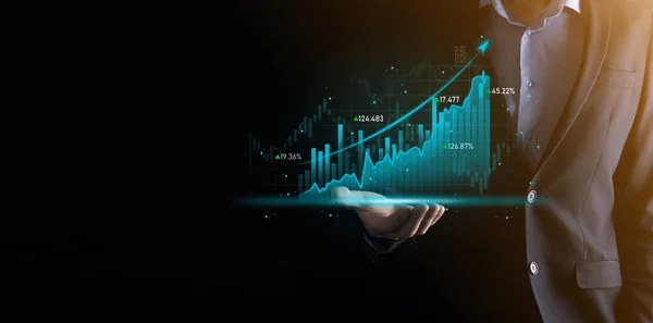 事業展開 財務計画と戦略 分析財務グラフと市場チャートの投資 デジタル経済交流発展と成長計画株式市場への投資銀行 — ストック写真