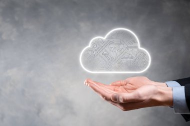 Bulut hesaplama konsepti, transfer verileri için bulut. Bulut hesaplama, büyük veri merkezi, gelecekteki altyapı, dijital ai konsepti. Sanal sunucu sembolü, simge. İndirme. Sanal sunucu sembolü.