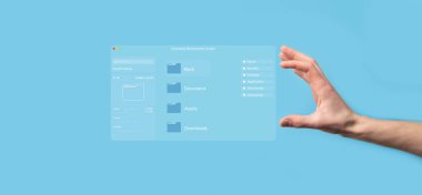 Belge yönetimi konsepti. Sanal ekran simgeleri Belge Yönetim Sistemi DMS Çevrimiçi belge veritabanı, şirket dosyaları ve verilerinin verimli arşivlenmesi, aranması ve yönetimi için yazılım