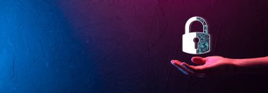 Siber güvenlik ağı. Asma kilit simgesi ve internet teknolojisi ağı. Kişisel bilgileri ve sanal arayüzü koruyan bir iş adamı. Veri koruma gizlilik kavramı. GDPR. AB. Dijital suç.