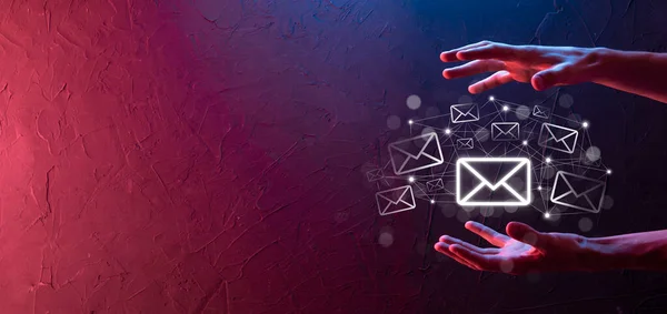 Email Marketing Concepto Boletín Contáctenos Por Email Boletines Proteja Información — Foto de Stock