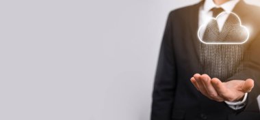 Bulut hesaplama konsepti, transfer verileri için bulut. Bulut hesaplama, büyük veri merkezi, gelecekteki altyapı, dijital ai konsepti. Sanal sunucu sembolü, simge. İndirme. Sanal sunucu sembolü.