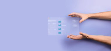 Belge yönetimi konsepti. Sanal ekran simgeleri Belge Yönetim Sistemi DMS Çevrimiçi belge veritabanı, şirket dosyaları ve verilerinin verimli arşivlenmesi, aranması ve yönetimi için yazılım