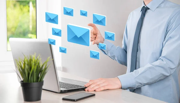 Email Marketing Newsletter Concept Contact Nós Por Mail Newsletter Proteger — Fotografia de Stock