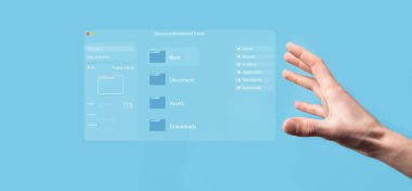 Belge yönetimi konsepti. Sanal ekran simgeleri Belge Yönetim Sistemi DMS Çevrimiçi belge veritabanı, şirket dosyaları ve verilerinin verimli arşivlenmesi, aranması ve yönetimi için yazılım