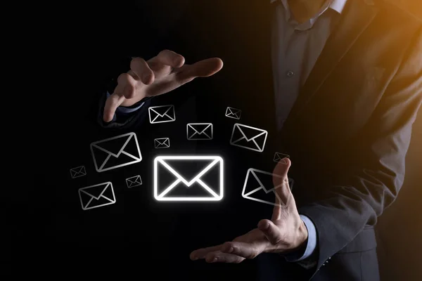 Email marketing and newsletter concept.Contact us by newsletter email and protect your personal information from spam mail concept.Scheme of direct sales in business. List of clients for mailing
