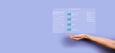 Belge yönetimi konsepti. Sanal ekran simgeleri Belge Yönetim Sistemi DMS Çevrimiçi belge veritabanı, şirket dosyaları ve verilerinin verimli arşivlenmesi, aranması ve yönetimi için yazılım