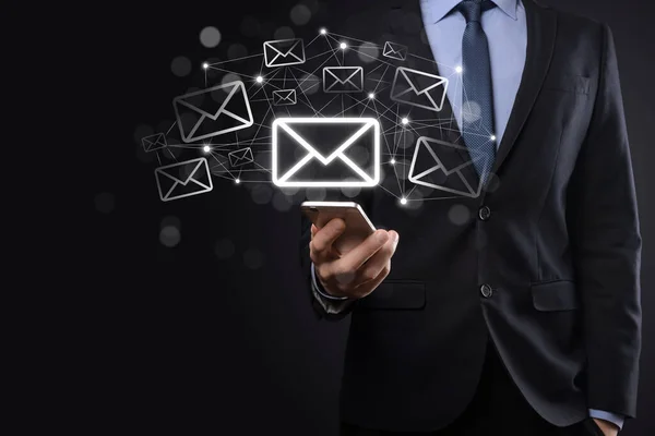 Email marketing and newsletter concept.Contact us by newsletter email and protect your personal information from spam mail concept.Scheme of direct sales in business. List of clients for mailing