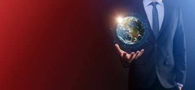 Büyüme grafiği müşterisi, dijital pazarlama, bankacılık ve ödeme çevrimiçi, iş dünyasının analizi ve planlanması ile işadamı ikonu ağ bağlantısı verileri. Finansal bankacılık. Teknoloji dijital pazarlaması
