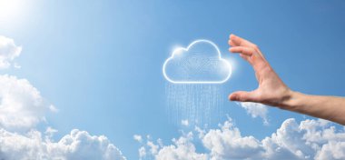 Bulut hesaplama konsepti, transfer verileri için bulut. Bulut hesaplama, büyük veri merkezi, gelecekteki altyapı, dijital ai konsepti. Sanal sunucu sembolü, simge. İndirme. Sanal sunucu sembolü.