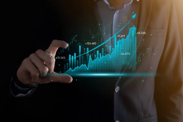 事業展開 財務計画と戦略 分析財務グラフと市場チャートの投資 デジタル経済交流発展と成長計画株式市場への投資銀行 — ストック写真