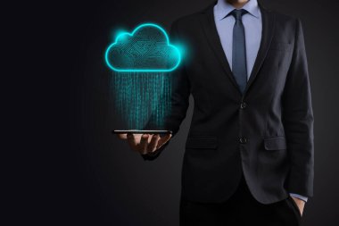 Bulut hesaplama konsepti, transfer verileri için bulut. Bulut hesaplama, büyük veri merkezi, gelecekteki altyapı, dijital ai konsepti. Sanal sunucu sembolü, simge. İndirme. Sanal sunucu sembolü.