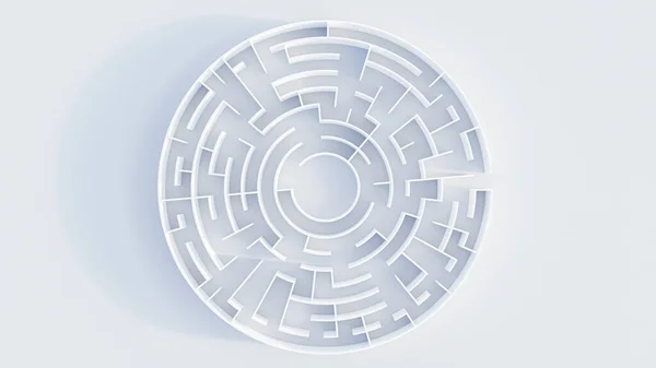 Beyaz arkaplanda 3d dairesel labirent oluşturuluyor.