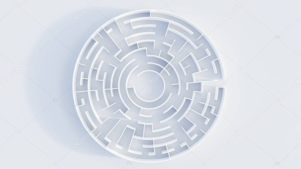 3d rendering circular maze in top view on white background.