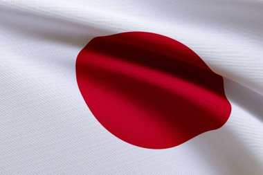 Japon bayrağının 3D çizimi. Gerçekçi Japon Bayrağı rüzgarda dalgalanıyor..