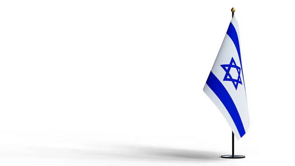 İsrail 'in küçük ulusal bayrakları Kırpma Yolu' nun beyaz siyah zemininde. 3d resimleme.