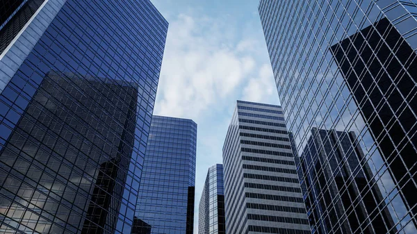 Renderizado Perspectiva Rascacielos Dirige Cielo Gradiente Azul — Foto de Stock