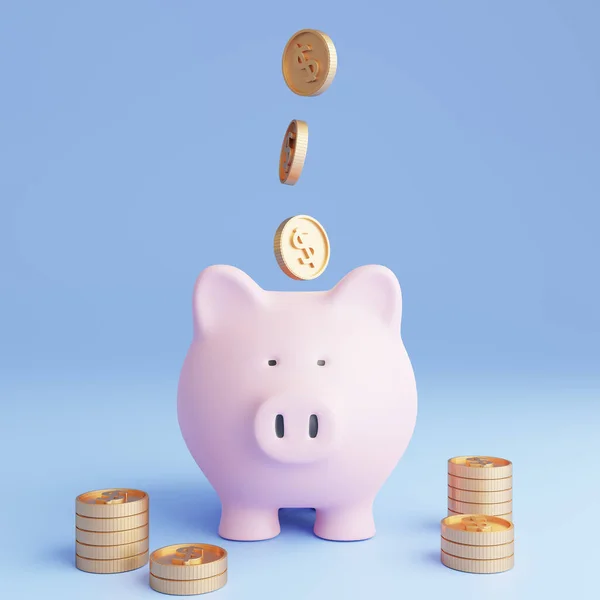 Render Illustration Golden Coin Pink Piggy Bank — Stock Photo, Image
