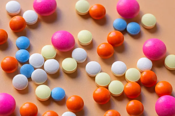 Pills Vitamins Different Shapes Colors Light Background Selective Focus Pharmacy — Stock Photo, Image