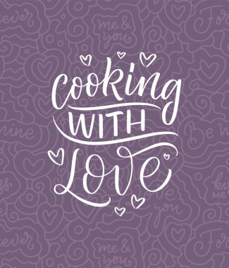 Mutfak ve yemek pişirme hakkında el yazısıyla yazılmış bir alıntı. Tebrik kartları, dekorasyon, baskılar ve posterler için el çizimi eşsiz bir tipografi tasarımı ögesi.