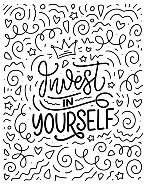 (Inggris) Inspirational quote - Invest in Yourself. Kaligrafi modern. Sikat huruf yang dicat, vektor - Stok Vektor